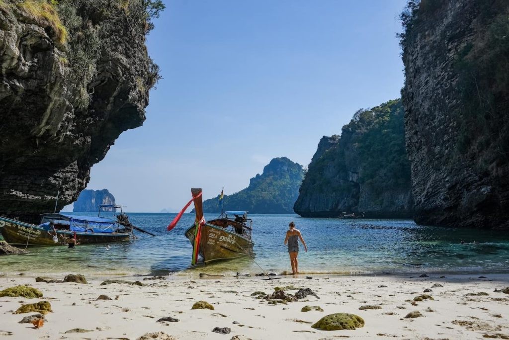 Longtail boats and turquoise water near Krabi, Thailand