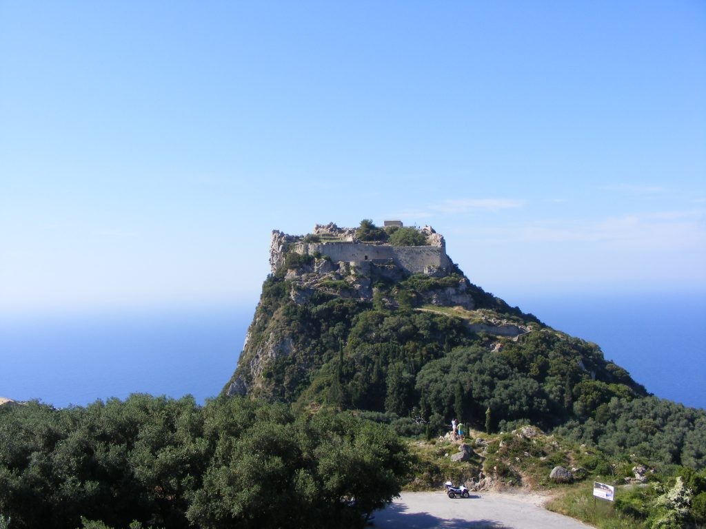 Angelokastro castle ruins on a hill with sea views